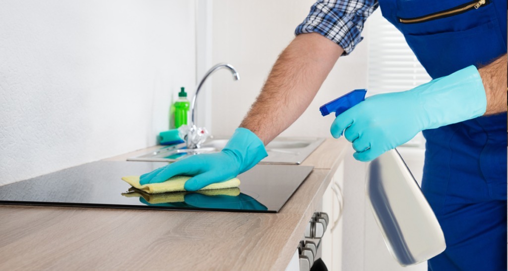 Professional cleaning service with vacuum cleaner