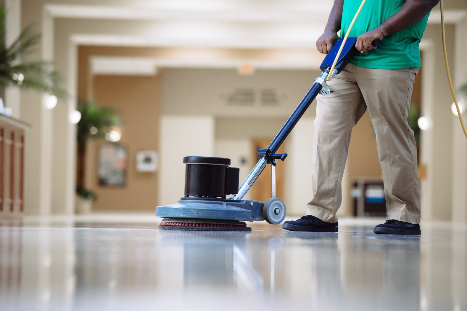 Professional floor cleaning with industrial equipment